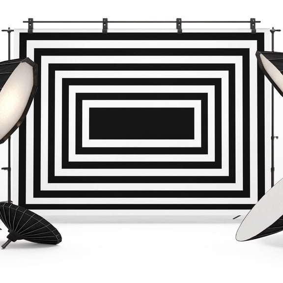 Photo Backdrop 6x8 ft Black Concentric Squares Photography Backdrops Picture Wall Covering Geometric Lines Border Photo Booth Drapes for Backdrop Photoshoot Wedding Party Birthday Background Screen