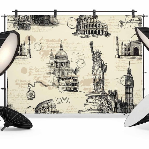 Photo Backdrop 8x10 ft Architecture Landscape Photography Backdrops Curtains Wall Covering Beige Scenic Spots Photo Booth Drapes for Backdrop Photoshoot Wedding Party Birthday Background Screen