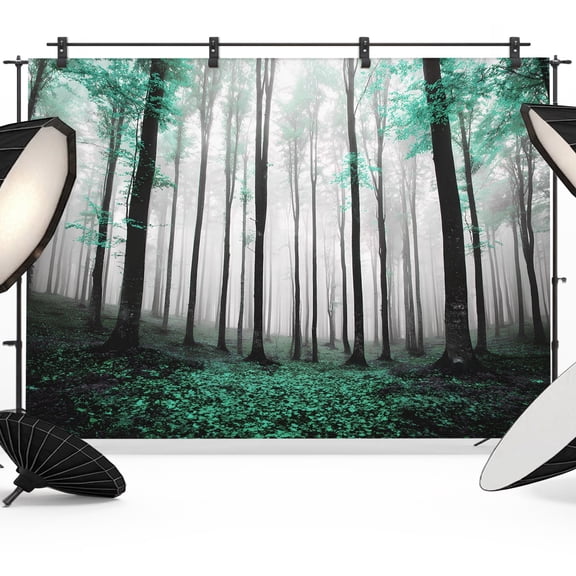 Photo Backdrop 8x10 ft Autumn Maple Forest Photography Backdrops CurtainsTurquoise Misty Forest Trees Photo Booth Drapes for Backdrop Photoshoot Wedding Party Birthday Background Screen