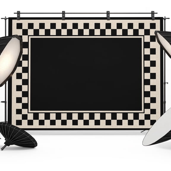 Photo Backdrop 8x10 ft Black Squares Photography Backdrops CurtainsBeige Modern Block Checkered Border Photo Booth Drapes for Backdrop Photoshoot Wedding Party Birthday Background Screen