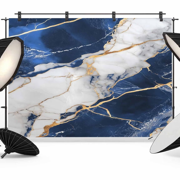 Photo Backdrop 8x10 ft Blue Abstract Marble Photography Backdrops Curtains Picture Wall Covering Gold White Modern Photo Booth Drapes for Backdrop Photoshoot Wedding Party Birthday Background Screen
