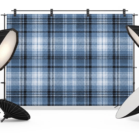 Photo Backdrop 8x10 ft Blue Checked Plaid Photography Backdrops Curtains Picture Wall Covering Stripes Woven Grid Photo Booth Drapes for Backdrop Photoshoot Wedding Party Birthday Background Screen