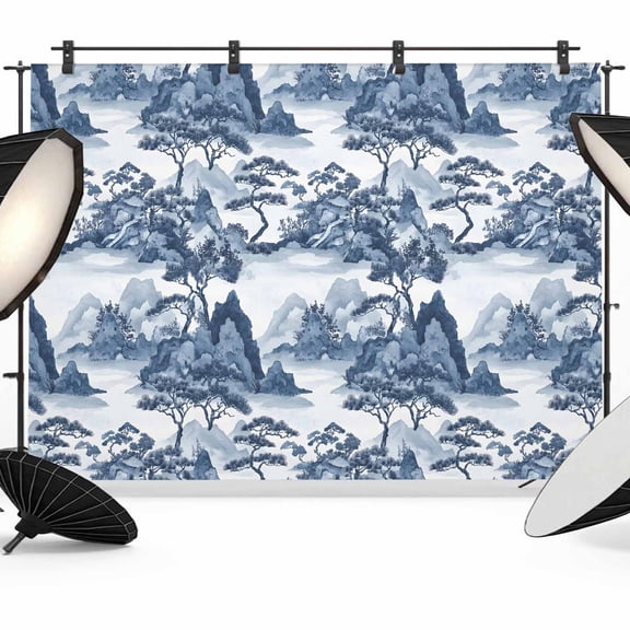 Photo Backdrop 8x10 ft Blue Garden Landscape Photography Backdrops Curtains Picture Wall Covering Chinese Style Photo Booth Drapes for Backdrop Photoshoot Wedding Party Birthday Background Screen
