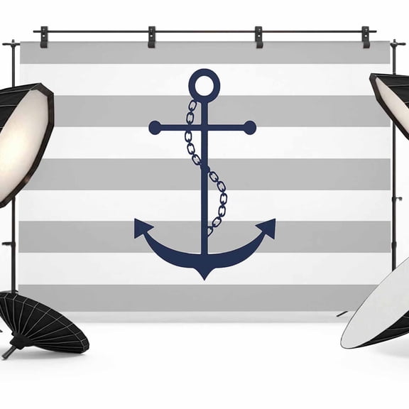 Photo Backdrop 8x10 ft Blue Nautical Anchor Chain Photography Backdrops CurtainsGray and White Stripes Photo Booth Drapes for Backdrop Photoshoot Wedding Party Birthday Background Screen