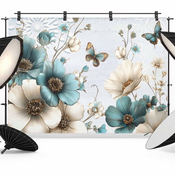 Photo Backdrop 8x10 ft BlueTulip Photography Backdrops Curtains Picture Wall Covering Butterfly Farmhouses Floral Photo Booth Drapes for Backdrop Photoshoot Wedding Party Birthday Background Screen