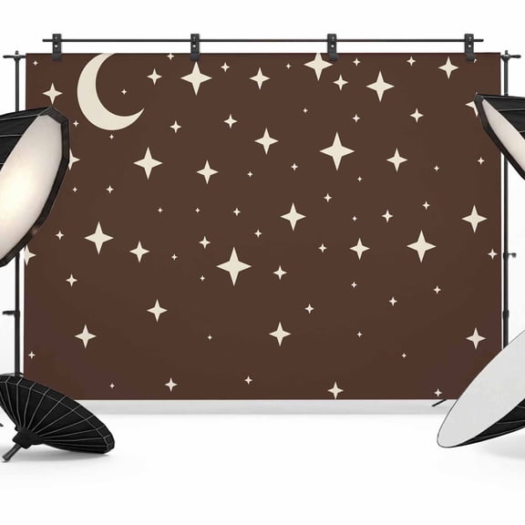 Photo Backdrop 8x10 ft Brown Starry Night Photography Backdrops Curtains Picture Wall Covering Stars Moon Photo Booth Drapes for Backdrop Photoshoot Wedding Party Birthday Background Screen