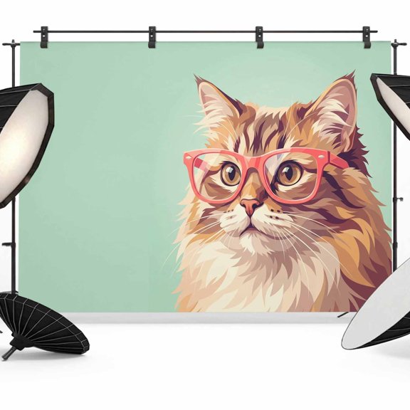 Photo Backdrop 8x10 ft Cat Wear Glasses Photography Backdrops Curtains Picture Wall Covering Green Funny Animal Photo Booth Drapes for Backdrop Photoshoot Wedding Party Birthday Background Screen