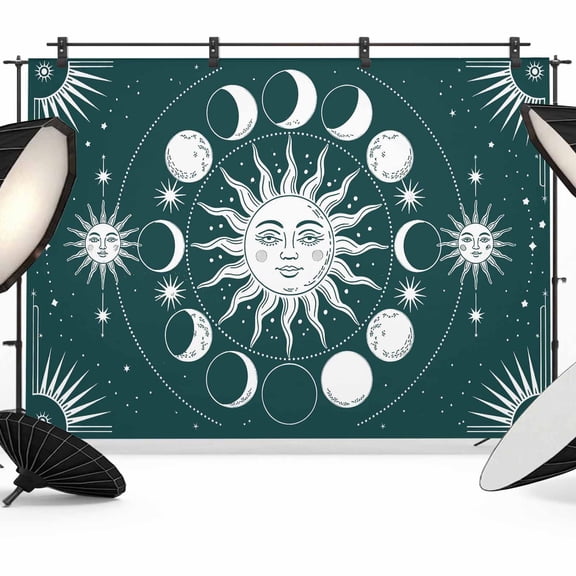 Photo Backdrop 8x10 ft Celestial Sun and Moon Photography Backdrops CurtainsGreen Starry Galaxy Boho Photo Booth Drapes for Backdrop Photoshoot Wedding Party Birthday Background Screen
