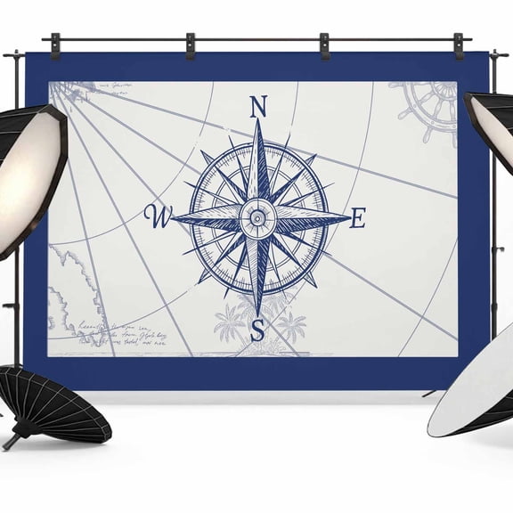 Photo Backdrop 8x10 ft Compass Photography Backdrops Curtains Picture Wall Covering Blue Ocean Navigation Map Photo Booth Drapes for Backdrop Photoshoot Wedding Party Birthday Background Screen