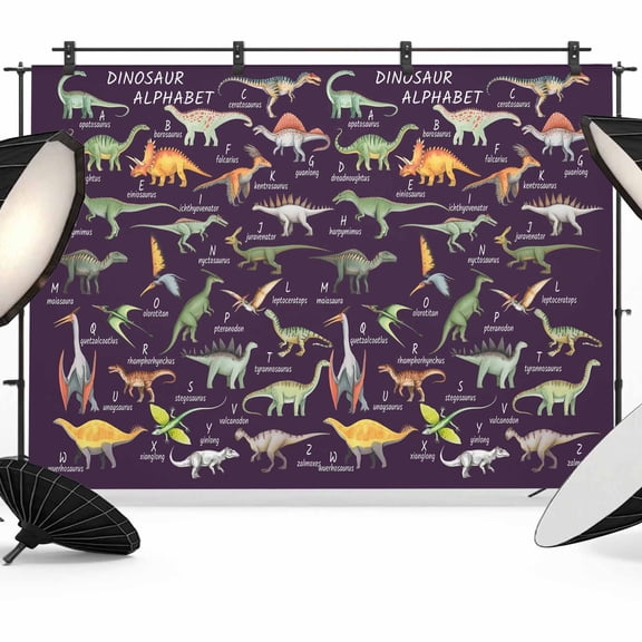 Photo Backdrop 8x10 ft Dinosaur Family Photography Backdrops CurtainsLearning Alphabet A to Z Name Purple Photo Booth Drapes for Backdrop Photoshoot Wedding Party Birthday Background Screen