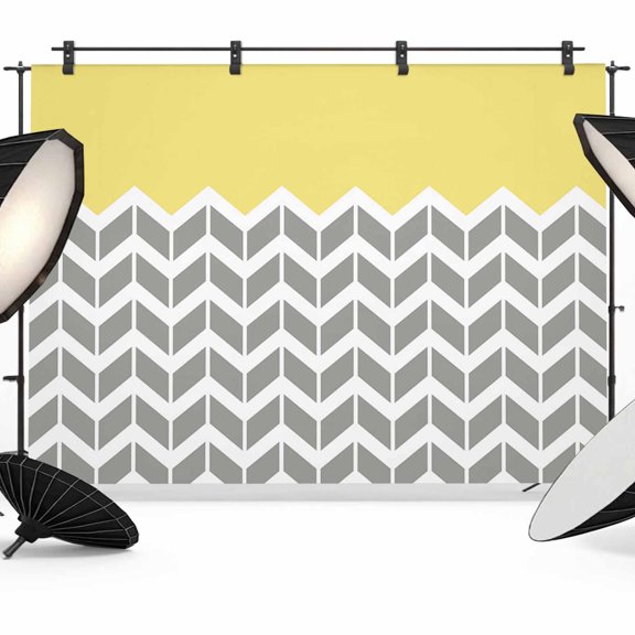 Photo Backdrop 8x10 ft Geometric Chevron Yellow Photography Backdrops CurtainsWhite and Gray Stripes Photo Booth Drapes for Backdrop Photoshoot Wedding Party Birthday Background Screen