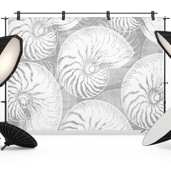 Photo Backdrop 8x10 ft Gray Shell Photography Backdrops Curtains Wall Covering Coastal Conch Ocean Marine Life Photo Booth Drapes for Backdrop Photoshoot Wedding Party Birthday Background Screen