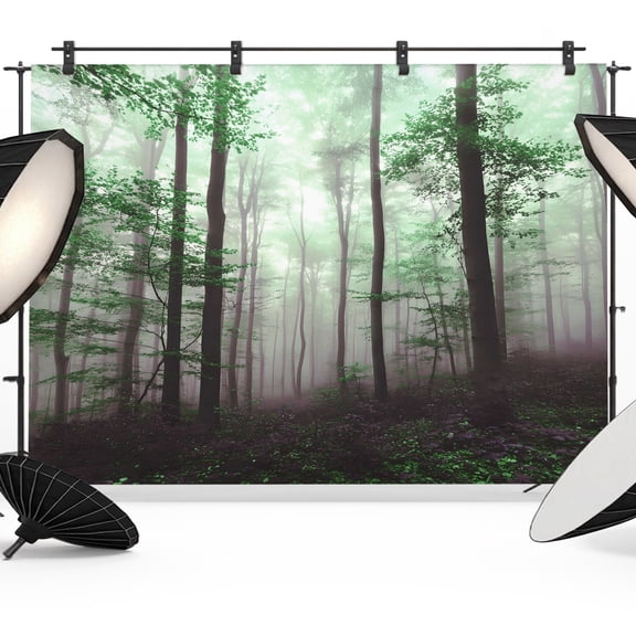 Photo Backdrop 8x10 ft Green Forest Photography Backdrops CurtainsMisty Forest Trees Nature Landscape Photo Booth Drapes for Backdrop Photoshoot Wedding Party Birthday Background Screen