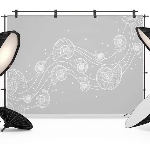 Photo Backdrop 8x10 ft Grey Coastal Shell Conch Photography Backdrops Curtains Wall Covering Bubbles Fluid Waves Photo Booth Drapes for Backdrop Photoshoot Wedding Party Birthday Background Screen