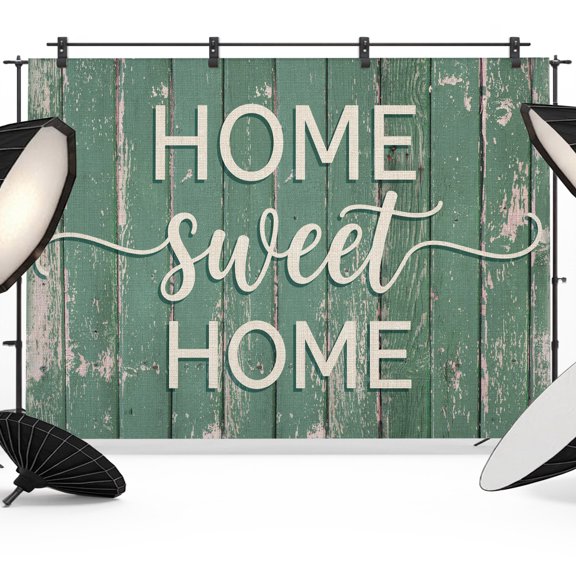 Photo Backdrop 8x10 ft Home Sweet Home Photography Backdrops Curtains Wall Covering Green Rustic Wood Grain Photo Booth Drapes for Backdrop Photoshoot Wedding Party Birthday Background Screen