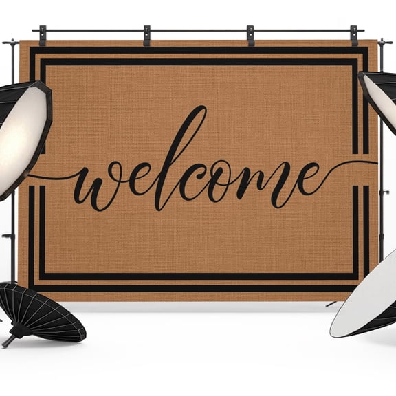 Photo Backdrop 8x10 ft Letter Welcome Photography Backdrops Curtains Wall Covering Minimalist Black Brown Stripes Photo Booth Drapes for Backdrop Photoshoot Wedding Party Birthday Background Screen