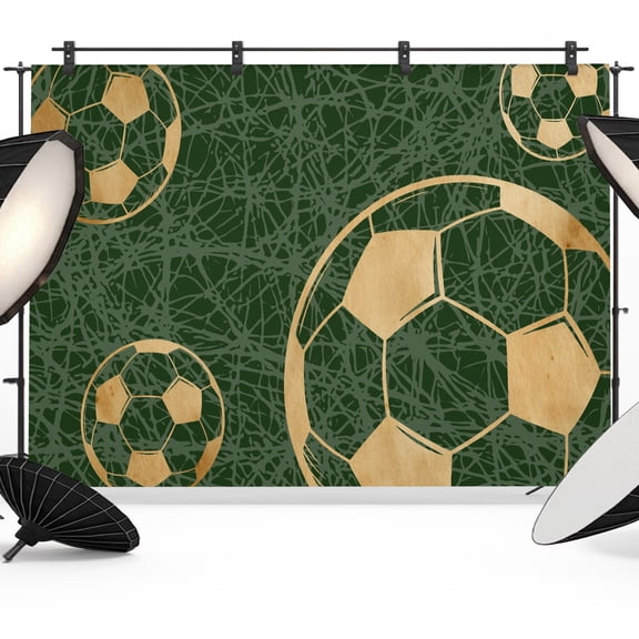 Photo Backdrop 8x10 ft Luxury Golden Soccer Balls Photography Backdrops Curtains Wall Covering Green Sports Photo Booth Drapes for Backdrop Photoshoot Wedding Party Birthday Background Screen