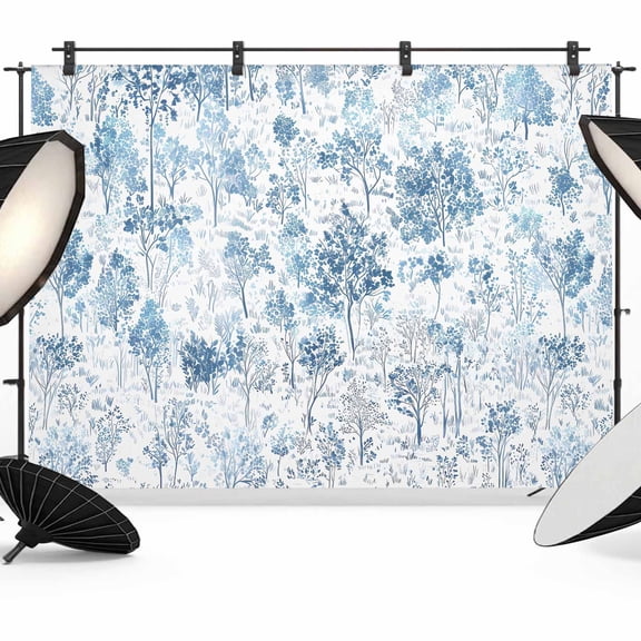 Photo Backdrop 8x10 ft Maple Tree Pine Photography Backdrops Curtains Picture Wall Covering Watercolor Plants Blue Photo Booth Drapes for Backdrop Photoshoot Wedding Party Birthday Background Screen