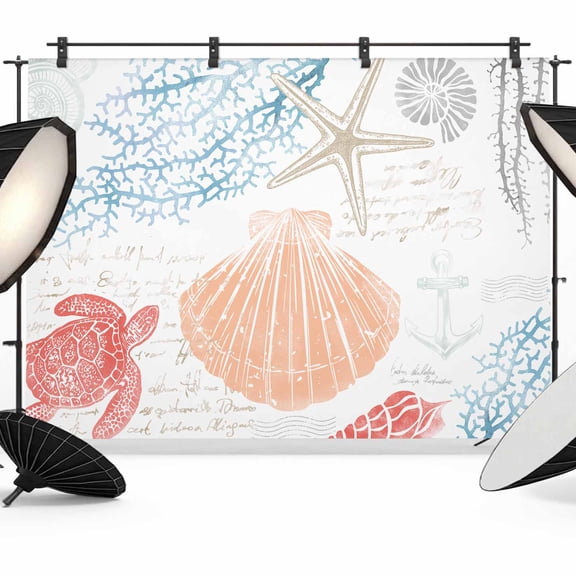 Photo Backdrop 8x10 ft Marine Life Photography Backdrops Curtains Picture Wall Covering Sea Turtle Starfish Coral Photo Booth Drapes for Backdrop Photoshoot Wedding Party Birthday Background Screen