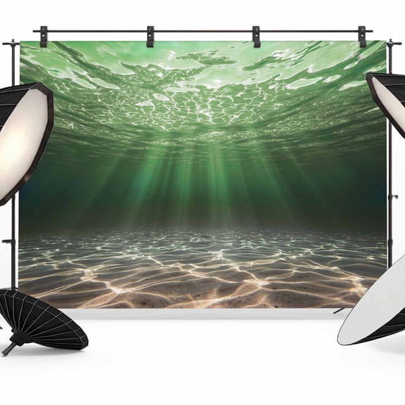 Photo Backdrop 8x10 ft Ocean Beaches Photography Backdrops Curtains Picture Wall Covering Green Light Clear Water Photo Booth Drapes for Backdrop Photoshoot Wedding Party Birthday Background Screen