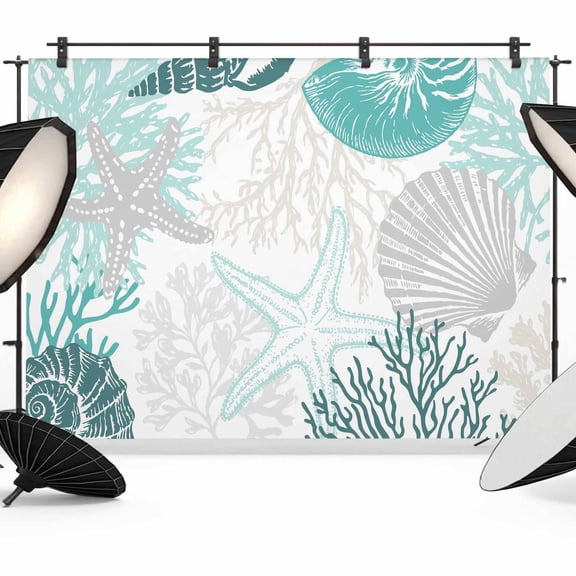 Photo Backdrop 8x10 ft Ocean Coral Starfish Photography Backdrops CurtainsTurquoise Coastal Shell Conch Photo Booth Drapes for Backdrop Photoshoot Wedding Party Birthday Background Screen