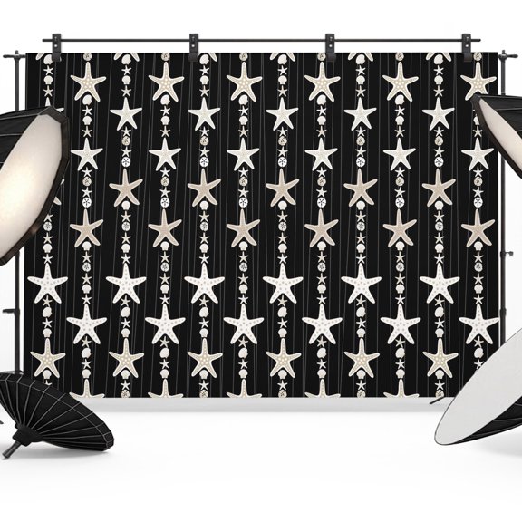 Photo Backdrop 8x10 ft Ocean Starfish Photography Backdrops Curtains Wall Covering Shell Conch Black Stripes Photo Booth Drapes for Backdrop Photoshoot Wedding Party Birthday Background Screen