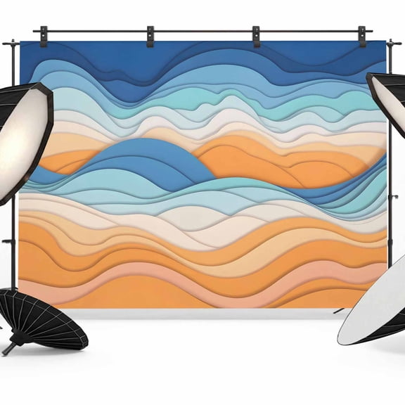 Photo Backdrop 8x10 ft Ombre Orange Blue Photography Backdrops CurtainsAbstract Mountain Waves Lines Photo Booth Drapes for Backdrop Photoshoot Wedding Party Birthday Background Screen