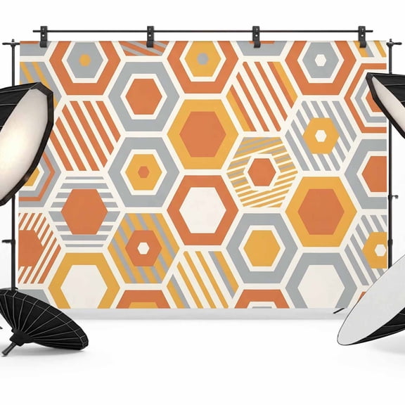 Photo Backdrop 8x10 ft Orange Gray Hexagon Photography Backdrops Curtains Wall Covering Abstract Geometric Art Photo Booth Drapes for Backdrop Photoshoot Wedding Party Birthday Background Screen
