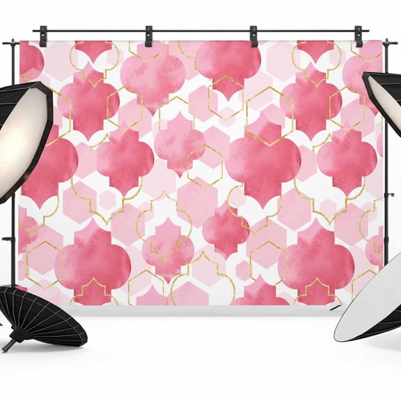 Photo Backdrop 8x10 ft Pink Moroccan Photography Backdrops Curtains Wall Covering Gradient Modern Geometric Photo Booth Drapes for Backdrop Photoshoot Wedding Party Birthday Background Screen