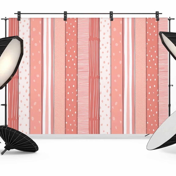 Photo Backdrop 8x10 ft Pink Stripes Photography Backdrops Curtains Wall Covering Coral Polka Dots Striped Grain Photo Booth Drapes for Backdrop Photoshoot Wedding Party Birthday Background Screen