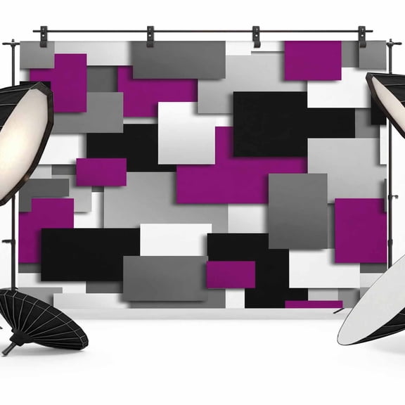 Photo Backdrop 8x10 ft Purple Geometric Photography Backdrops Curtains Wall Covering Modern Abstract Checkered Photo Booth Drapes for Backdrop Photoshoot Wedding Party Birthday Background Screen
