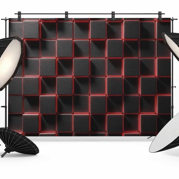Photo Backdrop 8x10 ft Red Black Cubes Photography Backdrops Curtains Picture Wall Covering Modern Artificial Photo Booth Drapes for Backdrop Photoshoot Wedding Party Birthday Background Screen