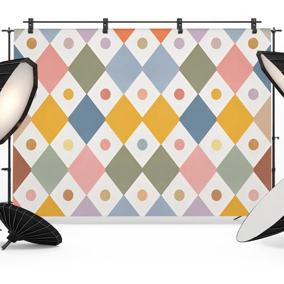 Photo Backdrop 8x10 ft Rhomboid Tile Motifs Photography Backdrops Curtains Wall Covering Rainbow Polka Dots Photo Booth Drapes for Backdrop Photoshoot Wedding Party Birthday Background Screen