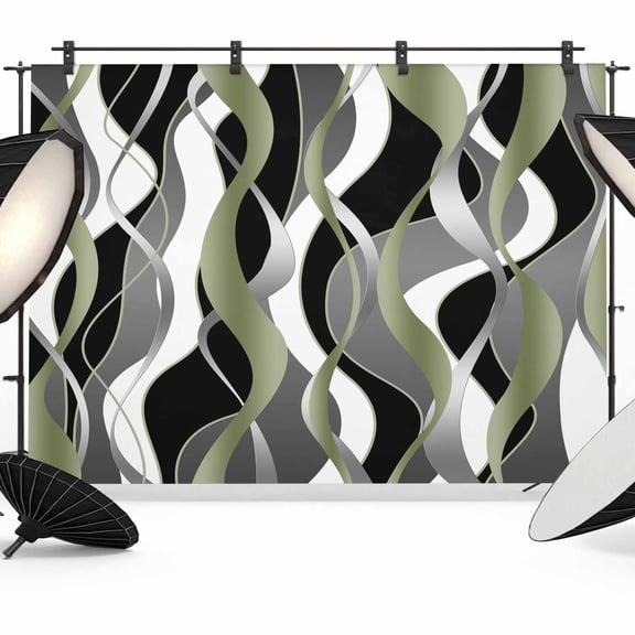 Photo Backdrop 8x10 ft Sage Green Black Lines Photography Backdrops Curtains Wall Covering Modern Abstract Stripes Photo Booth Drapes for Backdrop Photoshoot Wedding Party Birthday Background Screen