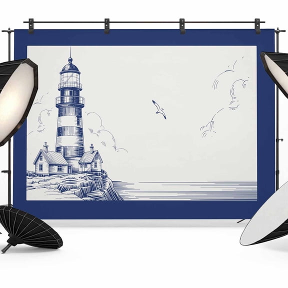 Photo Backdrop 8x10 ft Seagull Lighthouse Photography Backdrops Curtains Wall Covering Blue Ocean Navigation Photo Booth Drapes for Backdrop Photoshoot Wedding Party Birthday Background Screen