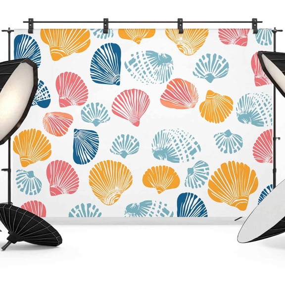 Photo Backdrop 8x10 ft Shell Photography Backdrops Curtains Picture Wall Covering Conch Ocean Marine Life Photo Booth Drapes for Backdrop Photoshoot Wedding Party Birthday Background Screen
