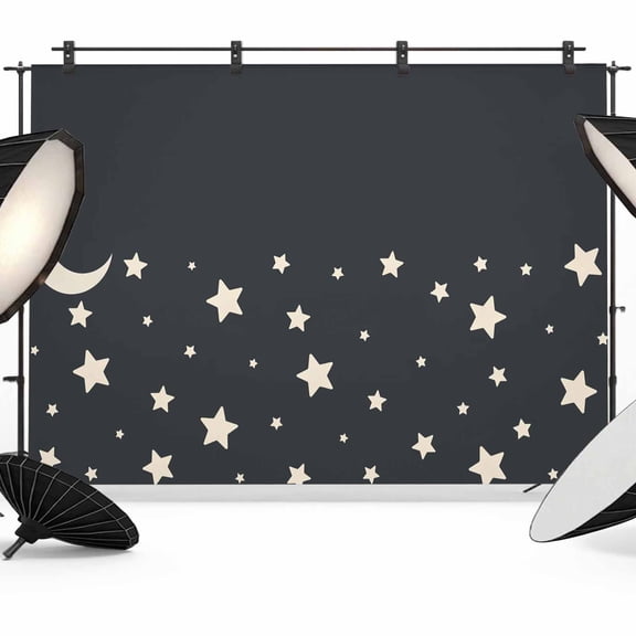 Photo Backdrop 8x10 ft Stars Moon Photography Backdrops Curtains Picture Wall Covering Starry Night Black Photo Booth Drapes for Backdrop Photoshoot Wedding Party Birthday Background Screen