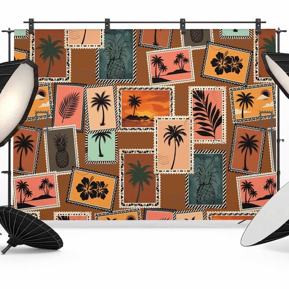 Photo Backdrop 8x10 ft Summer Beach Palm Tree Photography Backdrops CurtainsTropical Sunset Island Stamp Photo Booth Drapes for Backdrop Photoshoot Wedding Party Birthday Background Screen