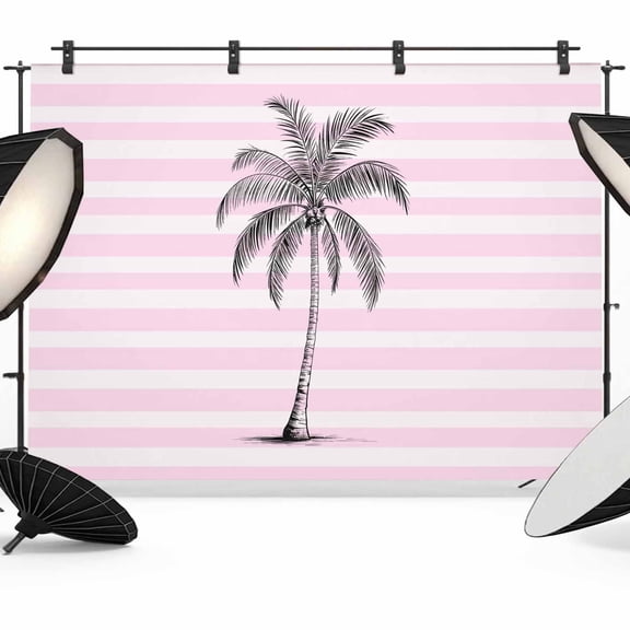 Photo Backdrop 8x10 ft Tropical Coconut Tree Photography Backdrops CurtainsSummer Coastal Pink Stripes Photo Booth Drapes for Backdrop Photoshoot Wedding Party Birthday Background Screen
