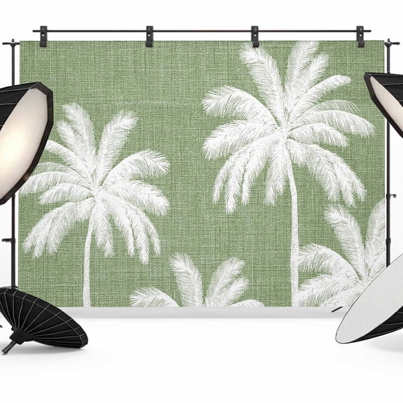Photo Backdrop 8x10 ft Tropical Palm Trees Photography Backdrops Curtains Wall Covering Green Linen Coastal Photo Booth Drapes for Backdrop Photoshoot Wedding Party Birthday Background Screen