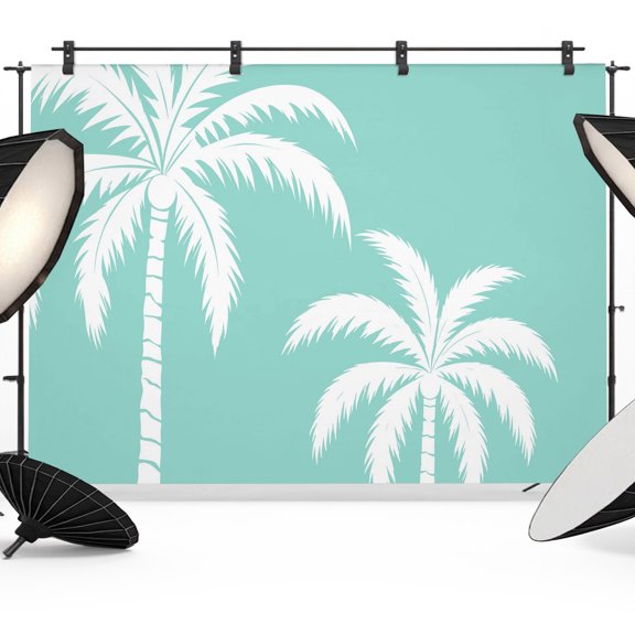 Photo Backdrop 8x10 ft Tropical Palm Trees Photography Backdrops Turquoise Summer Beach Coastal Photo Booth Drapes for Backdrop Photoshoot Wedding Party Birthday Background Screen