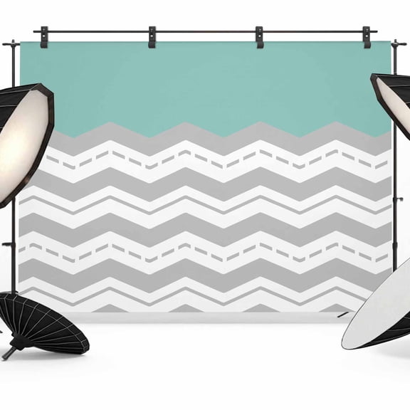 Photo Backdrop 8x10 ft Turquoise Gray Waves Photography Backdrops Curtains Picture Wall Covering Chevron Stripe Photo Booth Drapes for Backdrop Photoshoot Wedding Party Birthday Background Screen