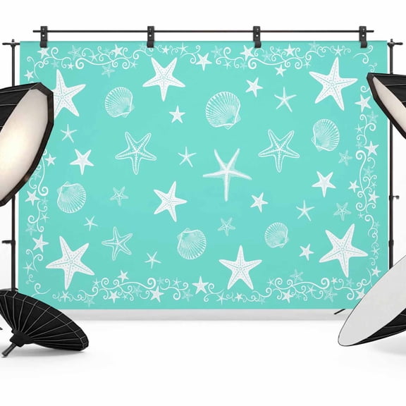 Photo Backdrop 8x10 ft Turquoise Starfish Shell Photography Backdrops Curtains Wall Covering Coastal Star Ocean Photo Booth Drapes for Backdrop Photoshoot Wedding Party Birthday Background Screen