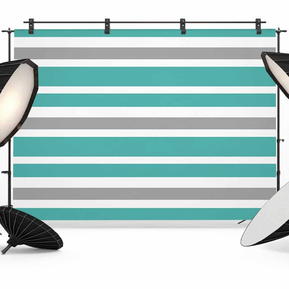 Photo Backdrop 8x10 ft Turquoise, White and Grey Stripes Photography Backdrops CurtainsStriped Pattern Photo Booth Drapes for Backdrop Photoshoot Wedding Party Birthday Background Screen