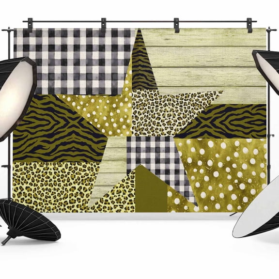 Photo Backdrop 8x10 ft Yellow Barn Star Plaid Photography Backdrops CurtainsDots Zebra Leopard Print Photo Booth Drapes for Backdrop Photoshoot Wedding Party Birthday Background Screen