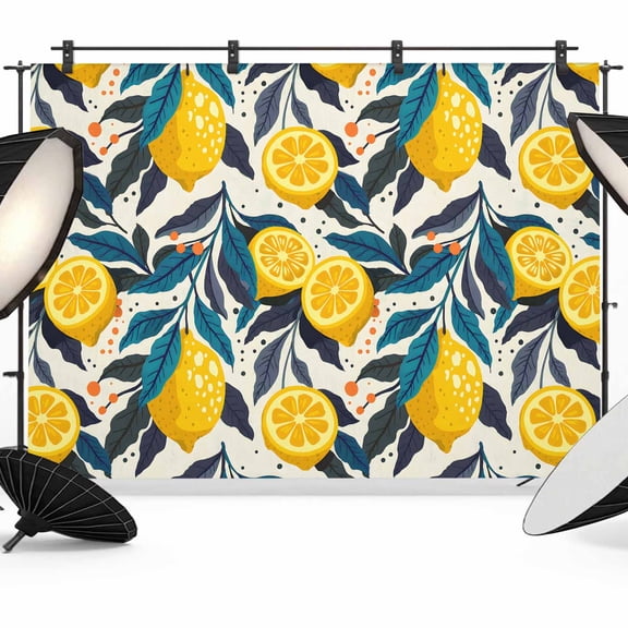 Photo Backdrop 8x10 ft Yellow Lemon Photography Backdrops Curtains Picture Wall Covering Summer Fruit Blue Leaves Photo Booth Drapes for Backdrop Photoshoot Wedding Party Birthday Background Screen