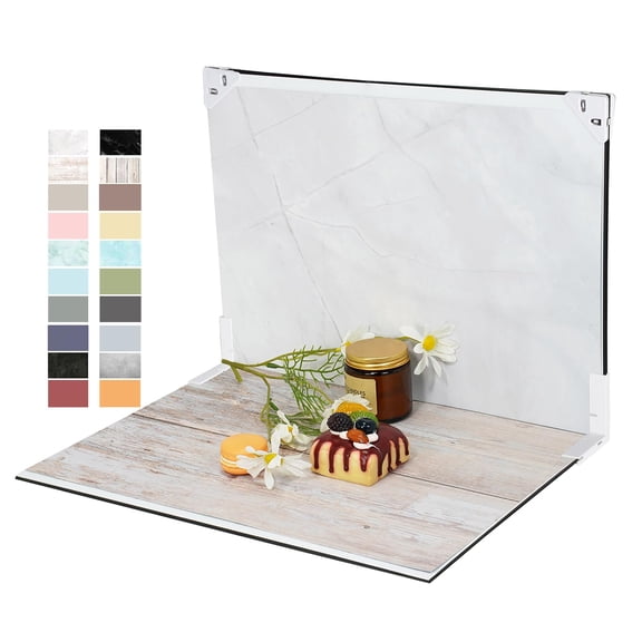 Photo Backdrop Board Product Photography Kit - 10pcs 20 Patterns Double-Sided Paper Backgrounds 16.5x11.7in, Foldable Table Top Board with Clips, Flat Lay Props for Food Jewelry Cosmetics