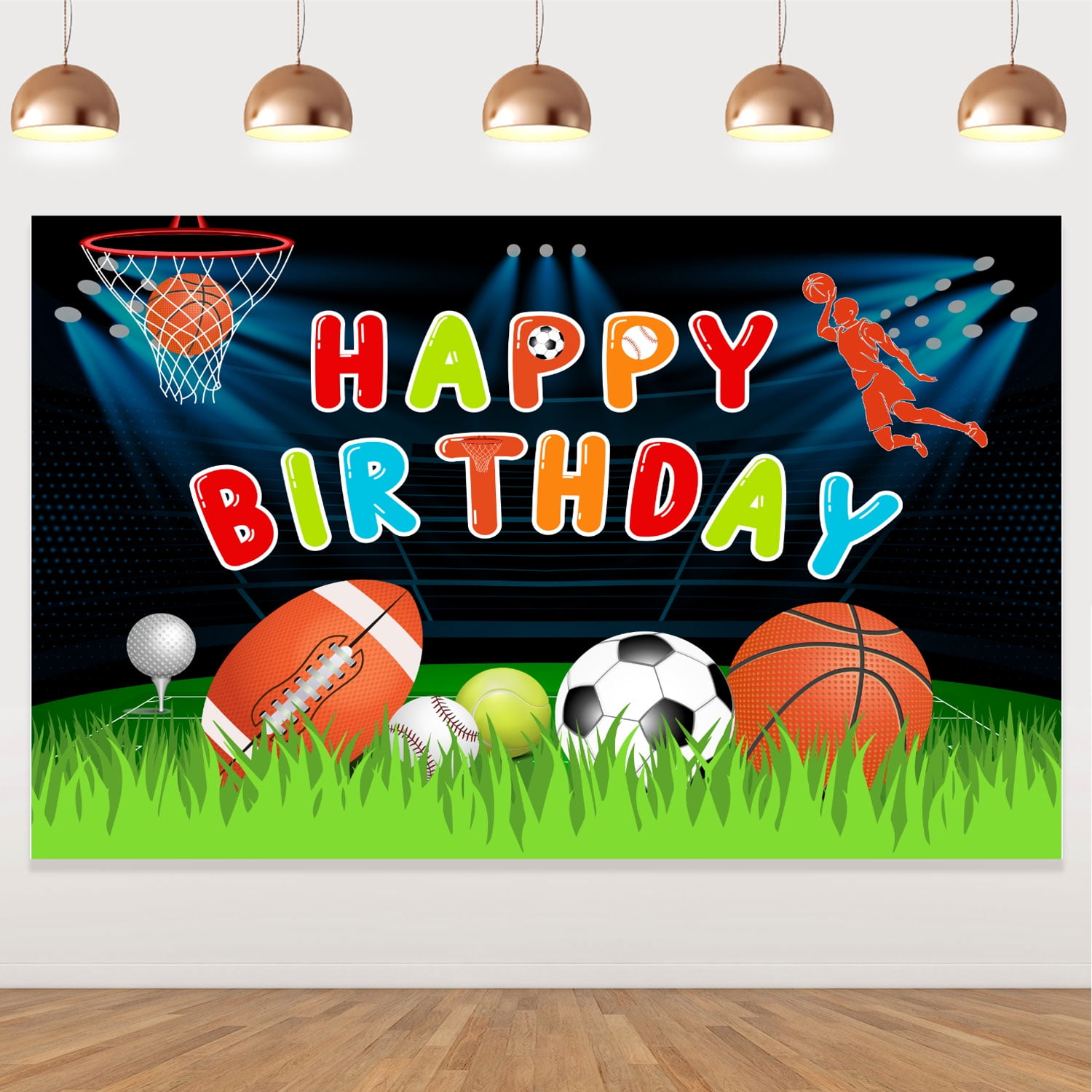 Photo Backdrop Party Banner for Birthday, Sports Birthday Backdrop Football Soccer Basketball Theme Birthday Party Decoration Banner Photography Backdrops Props for Boys Kids Birthday Party Supplies