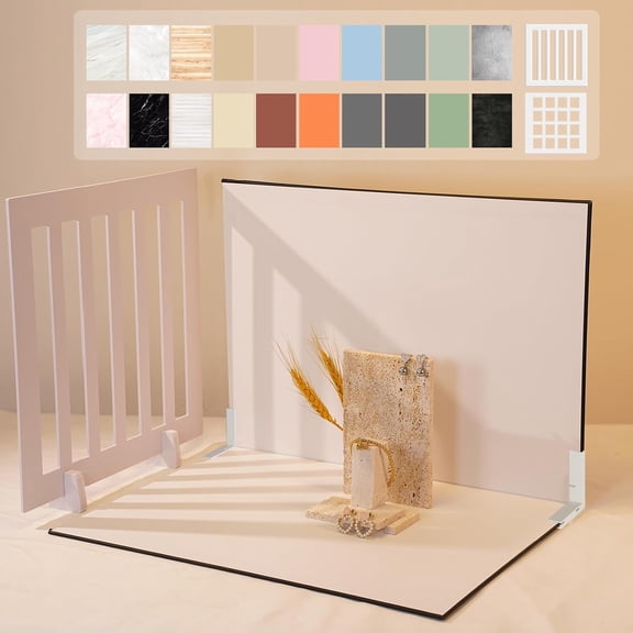 Photo Backdrop for Product Photography - Tabletop Kit with 20 Background Patterns & Shadow Props Food Jewelry Cosmetics Skincare Small Products 16.5x11.7 Inch