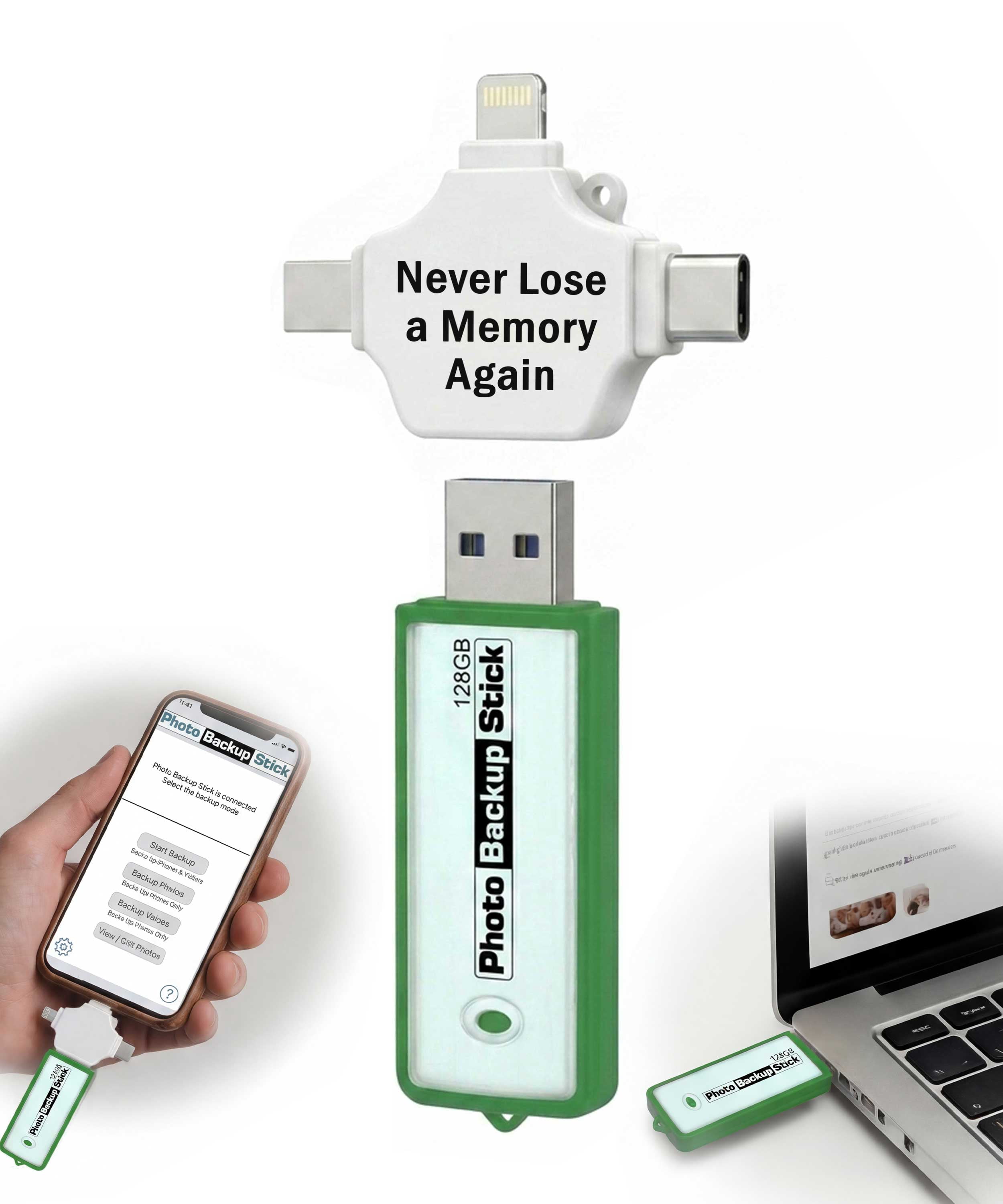Photo Backup Stick Omega Universal Picture and Video Backup for Any Device - iPhone, Android, Computer, Tablets (128GB)